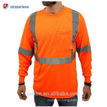 Class 2 High Visibility Reflective Neon Orange Color Moisture Wicking Mesh Polo Shirt Long Sleeve